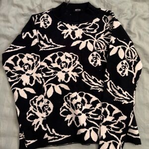 Floral Black and White Sweater